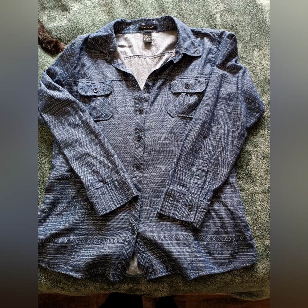 Ashley Stewart Blue Geometric Shirt
